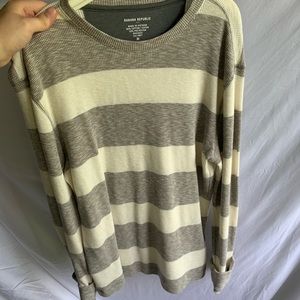 Banana Republic Cream and Grey Long Sleeve Shirt M